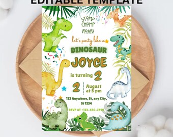Three Rex Birthday Invitation Template: Dinosaur Party (Digital Download, 5x7" Printable )