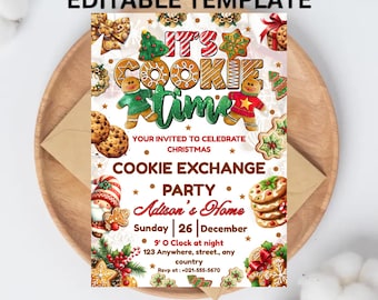 Convite para Festa de Troca de Biscoitos de Natal (Modelo Editável do Canva)