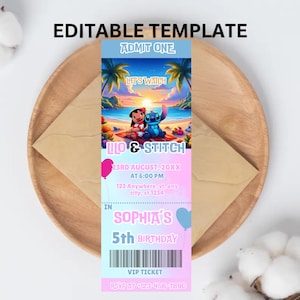 Benutzerdefinierte druckbare bearbeitbare Stitch-Karte, Lilo und Stitch-Geburtstags-Einladung, Stitch-Party-Einladungsvorlage, Stitch-Geburtstagskind-Canva-Bearbeitbar