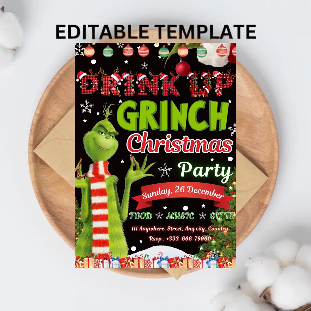Grinch Christmas Party Invitation, Editable Canva Template - Etsy Canada