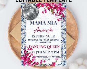 Mamma Mia Geburtstagseinladung Vorlage: Disco Bougainville (Digitaler Download 13x18 cm PDF/JPG/PNG)
