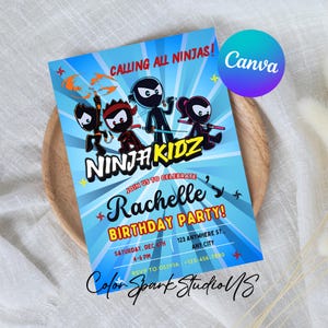 Ninja Kidz bearbeitbare druckbare Einladung, junge Mädchen-Geburtstags-Einladung, elektronische Einladung, sofortiger Download, Ninja-Geburtstag einladen Vorlage