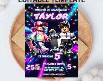 Roblox Birthday Invitation Template: Gaming Party Invite (Canva, Digital Download)