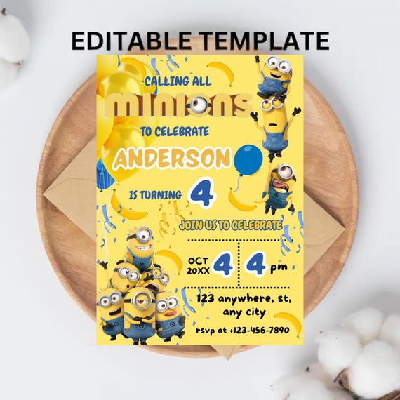 Minions Birthday Invitation: Editable 5x7 Party Invite (Digital Download)