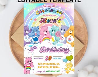 Faire-part d'anniversaire oursins : thème arc-en-ciel (modèle de toile)