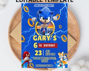 Sonic Birthday Invitation: Super Hedgehog Party, Editable Canva Template