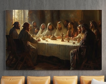 Jesus at the Last Supper Canvas Print, Christian Wall Art, Home Decor, Modern Artwork, Wall Art, Home Gift, Ready to Hang Canvas Print