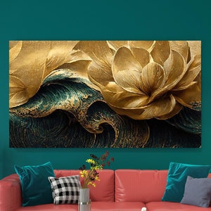 Gold and Emerald Green Canvas Print, Abstract Wall Painting, Home Decor, Modern Artwork, Wall Art, Home Gift, Ready to Hang Canvas Print