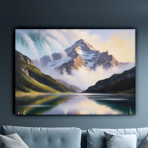 Snowy Mountain Landscape Art Canvas Painting, Art Wall Painting, Nature Home Decor, Modern Artwork, Home Gift, Ready to Hang Canvas Painting