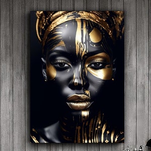 Gold Afro Canvas Print, Afro Woman Wall Decor, Modern Wall Painting, Black Woman Wall Decor, Modern Art, Ready to Hang Canvas Print