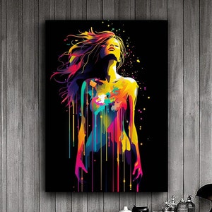 Cuadro abstracto sobre lienzo de niña, estampado de mujer colorida para pared, decoración del hogar para mujer, obra de arte moderna, póster de arte de pared, regalo para el hogar, lienzo listo para colgar