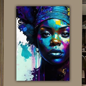 African Woman Canvas Painting, Afro Woman Wall Decor, Wall Painting Gift, Colorful Home Decor, African Modern Art Ready to Hang Canvas Print