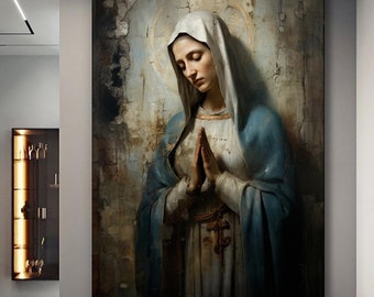 Holy Mary Canvas Painting, Mary Wall Painting, Christian Home Decor, Modern Artwork, Wall Art, Home Gift, Ready to Hang Canvas Painting Gift