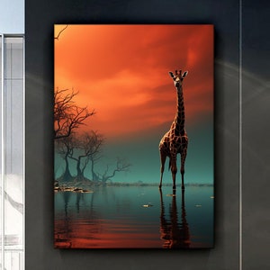 Giraffe Canvas Painting, Safari Wall Painting, Landscape Home Decor, Modern Artwork, Wall Art, Home Gift, Ready to Hang Canvas Painting