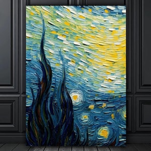Impresión en lienzo de La noche estrellada de Van Gogh, pintura de pared de Van Gogh, decoración del hogar, obra de arte moderna, arte de pared, regalo para el hogar, impresión en lienzo lista para colgar