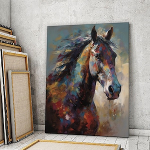 Black Horse Canvas Painting, Horse Wall Painting, Animal Decor, Modern Artwork, Animal Wall Art, Home Gift, Ready to Hang Canvas Painting