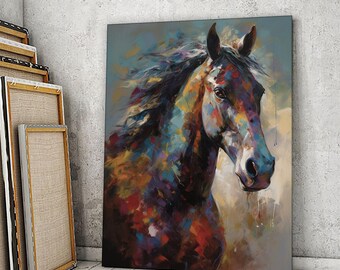 抽象的な馬の絵画：テクスチャアクリルアート、額入りキャンバス