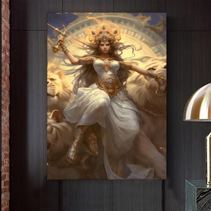 Durga Goddess Canvas Painting, Durga Wall Painting, Goddess Home Decor, Modern Artwork, Wall Art, Home Gift, Ready to Hang Canvas Painting