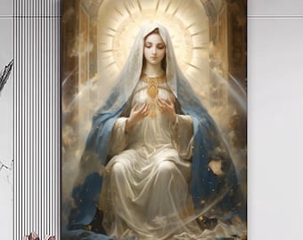 Holy Mary Canvas Print, Christian Home Decor, Mother Mary Wall Print, Modern Artwork, Wall Art, Home Gift, Ready to Hang Canvas Print