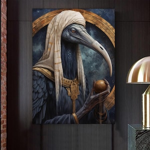 Thoth Canvas Painting, Egyptian Mythology Wall Art, Egyptian Home Decor, Modern Artwork, Wall Art, Home Gift, Ready to Hang Canvas Print