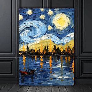 Pintura en lienzo de la noche estrellada, pintura mural de Van Gogh, decoración del hogar, obra de arte moderna, arte de pared, regalo para el hogar, pintura en lienzo lista para colgar