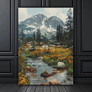 Snowy Mountain and Forest Landscape Canvas Painting, Art Wall Painting, Nature Home Decor, Modern Artwork, Ready to Hang Canvas Painting