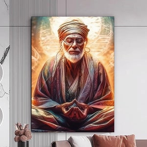 Sai Baba Canvas Painting, Sai Baba Wall Painting, Sai Baba Home Decor, Modern Artwork, Wall Art, Home Gift, Ready to Hang Canvas Painting