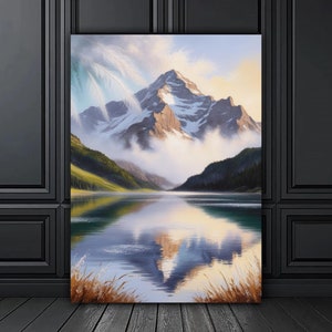 Snowy Mountain Landscape Art Canvas Painting, Art Wall Painting, Nature Home Decor, Modern Artwork, Wall Art, Ready to Hang Canvas Painting