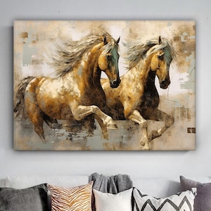 Brown Horses Canvas Painting, Animal Wall Painting, Horse Home Decor, Modern Artwork, Animal Wall Art, Home Gift, Ready to Hang Canvas Print