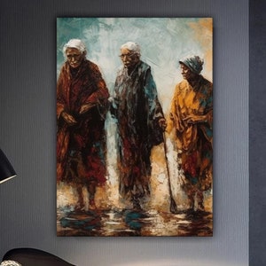 Vintage Three Monks Canvas Painting, Monk Wall Painting, Monk Men Home Decor, Modern Artwork, Wall Art Gift, Home Gift, Ready to Hang Canvas