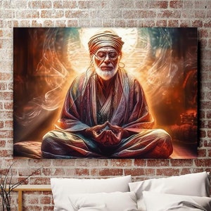 Sai Baba Canvas Painting, Sai Baba Wall Painting, Home Decor, Modern Artwork, Wall Art, Home Gift, Ready to Hang Canvas Painting