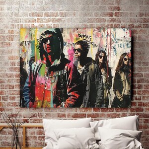 People Banksy Canvas Painting, Modern Wall Painting, Graffiti Home Decor, Modern Artwork, Wall Art, Home Gift, Ready to Hang Canvas Painting