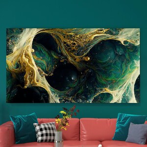 Green and Gold Abstract Canvas Painting, Abstract Wall Painting, Green Home Decor, Modern Artwork, Wall Art, Ready to Hang Canvas Painting