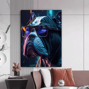 Bulldogge entworfen Wandmalerei, Hund Wohnkultur, Widmung zu Hause, Tier Wohndekor, moderne Kunst Malerei, fertig zum Aufhängen Leinwand Gemälde