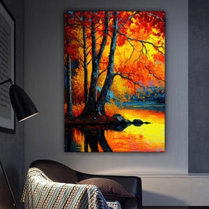 Herbst und Wald Landschaft Leinwanddruck, Wald Wandmalerei, Wohnkultur, modernes Kunstwerk, Wandkunst, Haus Geschenk, fertig zum Aufhängen Leinwand