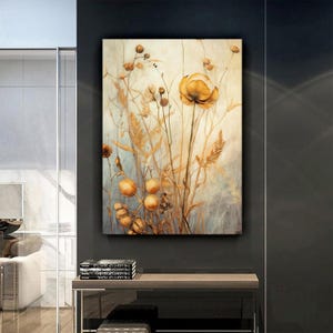 Canvas schilderij gouden bloem, gouden muurschilderij, decor bloem huis, moderne kunstwerken, gouden muur kunst, cadeau thuis, klaar om op te hangen canvas schilderij