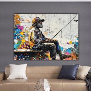 Fisherman Banksy Canvas Painting, American Wall Painting, Graffiti Home Decor, Modern Artwork, Modern Wall Art,Ready to Hang Canvas Painting