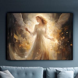 White Winged Woman Angel Canvas Painting, Wall Painting, Angel Home Decor, Modern Artwork, Wall Art, Home Gift,Ready to Hang Canvas Painting