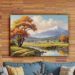 River and Forest Landscape Canvas Painting, Landscape Wall Painting, Forest Home Decor, Artwork, Wall Art, Ready to Hang Canvas Painting