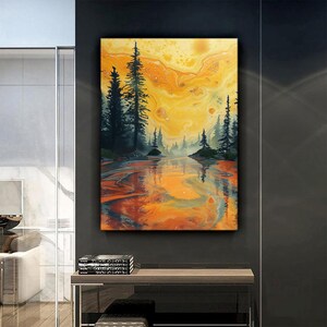 Forest and River Canvas Painting, Landscape Wall Painting, Forest Home Decor, Modern Artwork, Modern Wall Art, Ready to Hang Canvas Painting