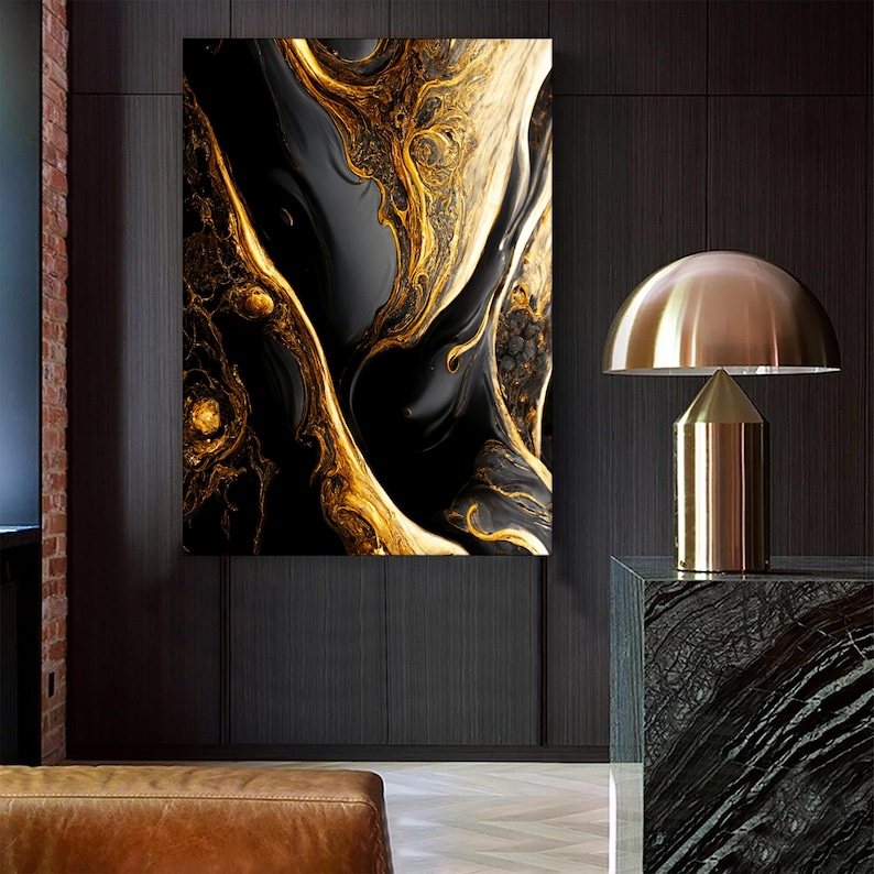 Abstract Black and Gold Patterned Canvas Print, Wall Print, Home Decor ...