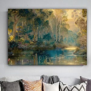 Lake View Canvas Painting, Landscape Art Wall Painting, Nature Home Decor, Modern Artwork, Modern Wall Art, Ready to Hang Canvas Painting