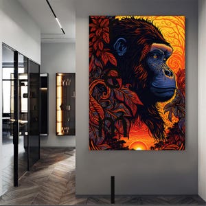 Monkey and Africa Canvas Painting, Monkey Design Canvas Painting, African Home Wall Decor, Wall Design, Home Gift, Ready to Hang Home Decor