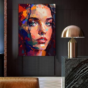Colorful Woman Portrait Canvas Painting, Woman Wall Painting, Home Decor, Artwork, Woman Wall Art, Home Gift, Ready to Hang Canvas Painting