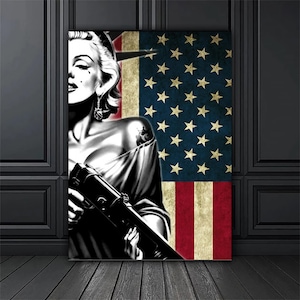 American Flag Canvas Print, Flag and Statue of Liberty Designed Painting, American Home Decor, Modern Art, Ready to Hang Canvas Print