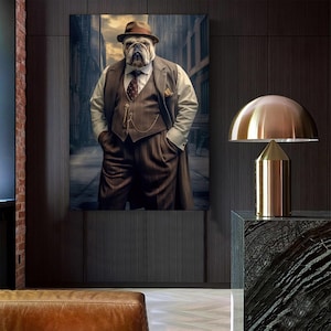 Boss Bulldog Leinwand Gemälde, Bulldogge Wandkunst, Tier Wohnkultur, Kunstwerk, Tier Wandkunst, Haus Geschenk, fertig zum Aufhängen Leinwand Druck