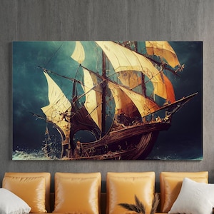 Sea and Sailing Ship Canvas Painting, Wall Painting, Landscape Home Decor, Modern Artwork, Wall Art, Home Gift,Ready to Hang Canvas Painting