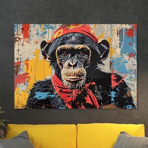 Monkey Banksy Canvas Painting, Animal Wall Painting, Graffiti Home Decor, Modern Artwork, Modern Wall Art, Ready to Hang Canvas Painting