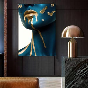 Blue Woman Canvas Painting, Gold Woman Wall Painting, Woman Home Decor, Colorful Artwork, Wall Art, Home Gift, Ready to Hang Canvas Painting