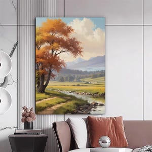 River and Forest Landscape Canvas Painting, Landscape Wall Painting, Home Decor, Modern Artwork, Wall Art, Ready to Hang Canvas Painting